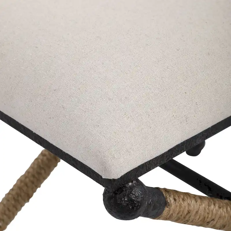 Black Iron Frame Oatmeal Fabric Top Single Bench