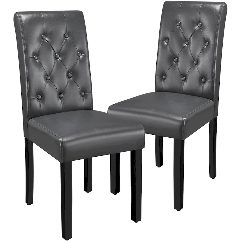 Yaheetech Button Padded Dining Chair with Solid Wood Legs Set of 2 - Set of 2