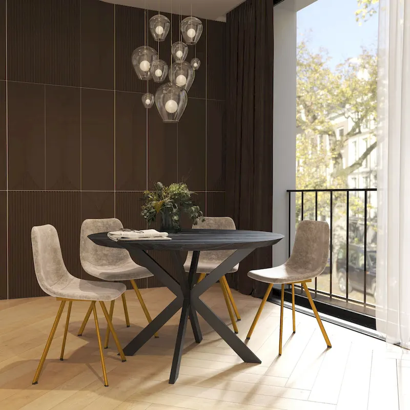 Markley Leather Dining Chair Set of 4 With Gold Metal Legs Modern Accent Side Chair