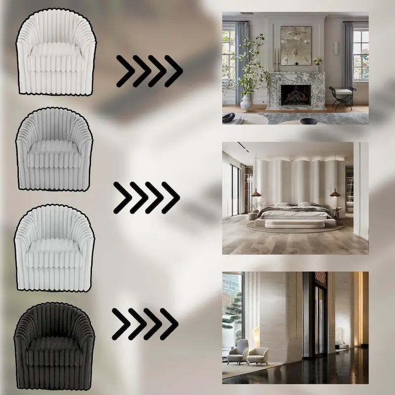 30.7W Faux Fur Upholstered Accent Chair Swivel Barrel Chair