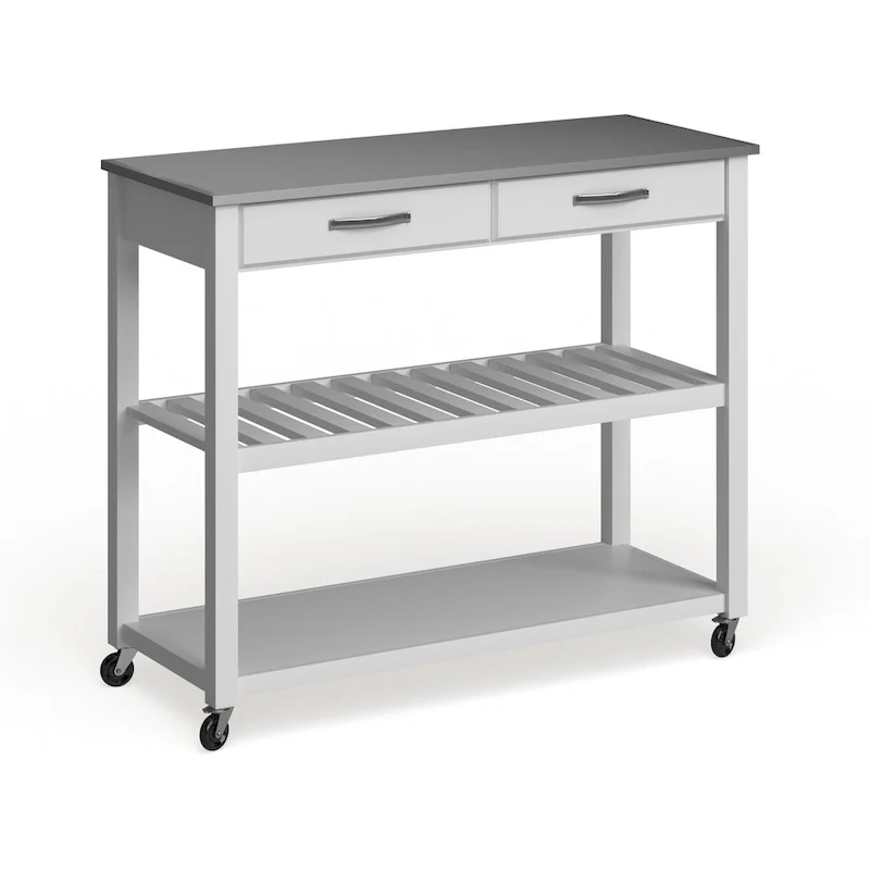 Crosley White Wood/ Stainless Steel Kitchen Cart Island - 17d x 43w x 35h