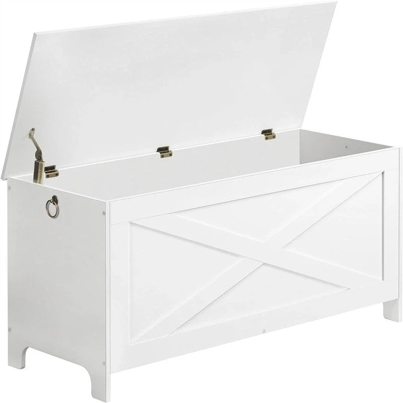 Barn Door Style Storage Bench, 2-Seat — White / Greige / Rustic Brown