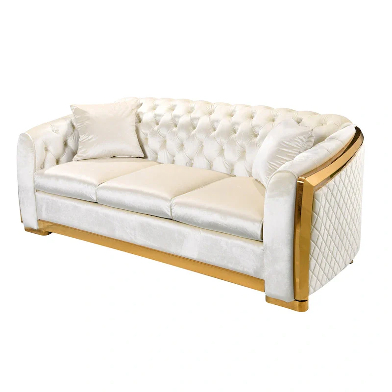 84  Luxury Chesterfield Velvet Sofa with Gold Trim