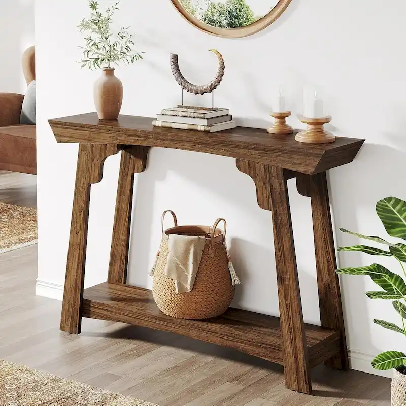 Wood Console Table, 2-Tier Narrow Entryway Table with Storage Shelf