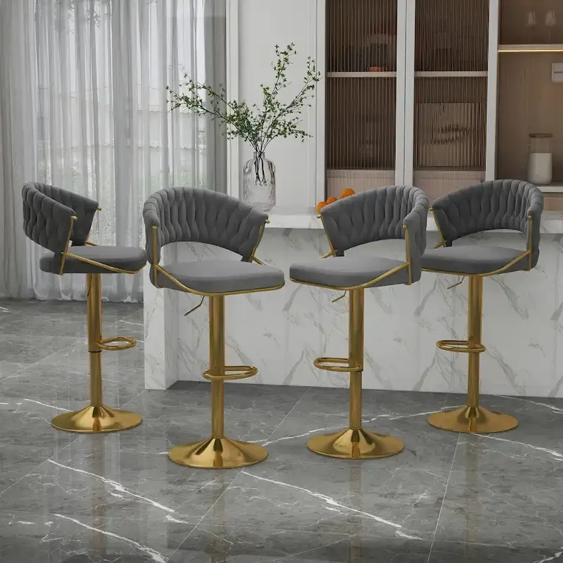 Set of 4 Bar Stool Adjustable Height with Swivel Seat