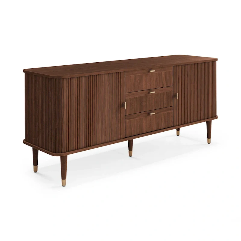 Walnut Wood Sideboard with 3 Drawer Mid Century Modern