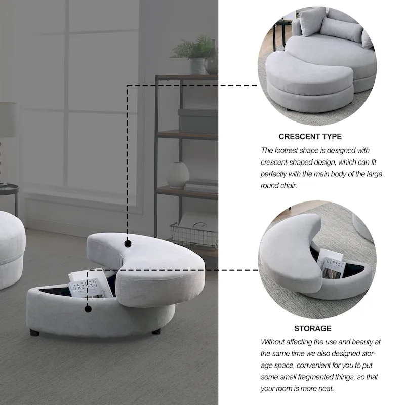 Swivel Accent Barrel Modern Sofa Lounge Club Round Chair with Storage Ottoman
