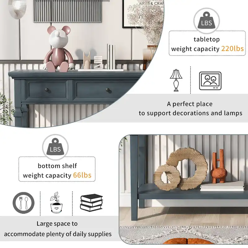 Console Table with 3 Drawers - Distressed Finish
