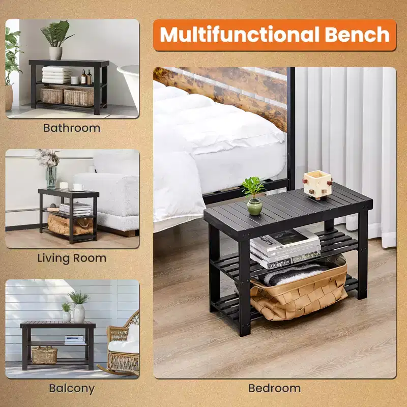 Bestier 3-Tier Bamboo Shoe Rack Bench, Compact Storage Organizer, 286lb Capacity, Suitable for Entryway Bedroom Living Room Balcony