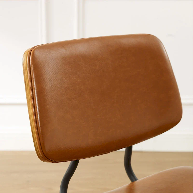 Set of 2 Mid-century PU Leather Bentwood Dining Chairs