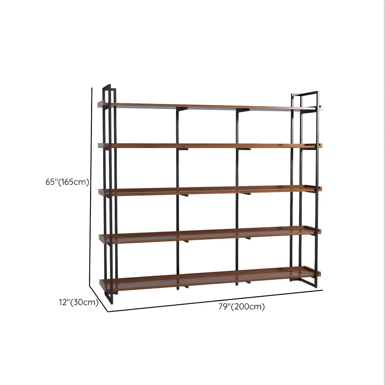 5-Shelf Industrial Metal Wood Brown Display Bookcase