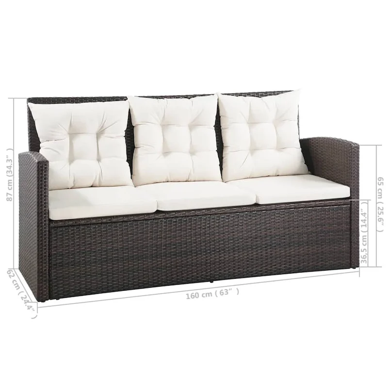 vidaXL Patio Furniture Set Conversation Set Sectional Sofa with Table Rattan - 47.2 x 27.6 x 26