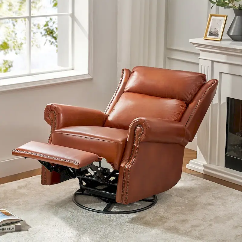 Viviana Traditional Genuine Leather Manual Swivel Glider Recliner by HULALA HOME