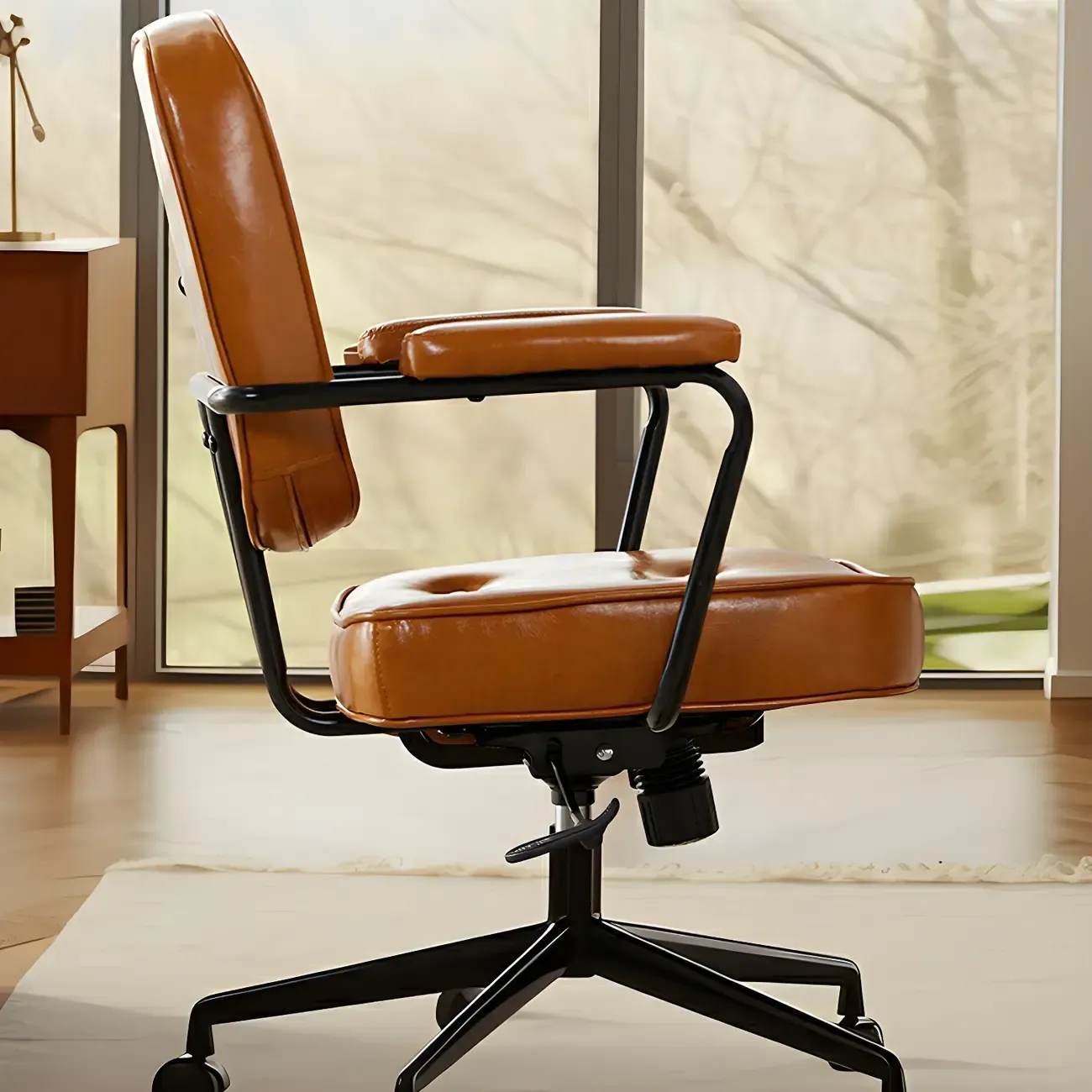 Industrial Leather Upholstered Height Adjustable Swivel Office Chair