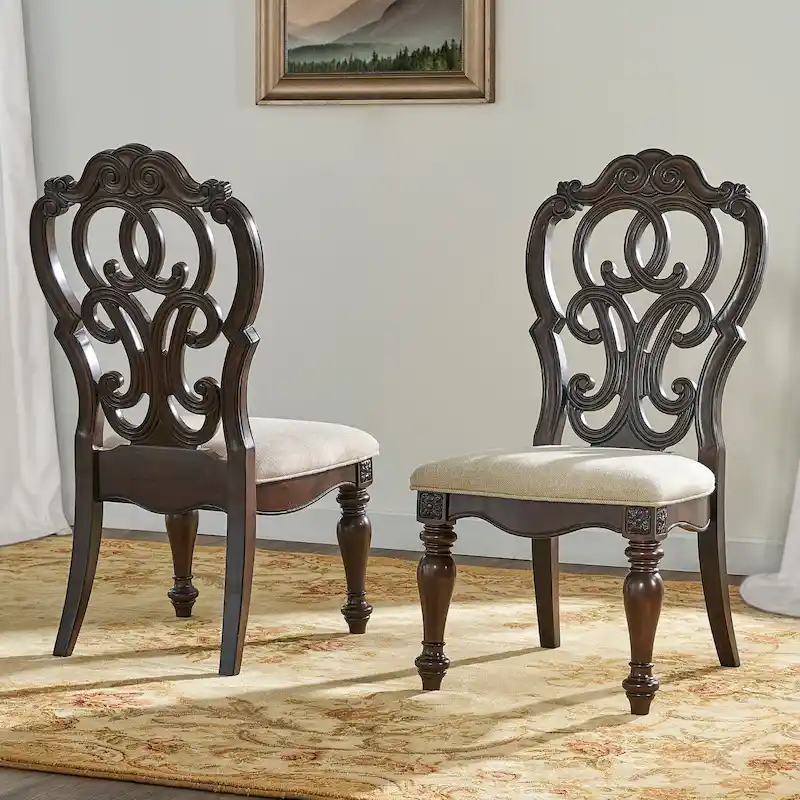 Traditional Hardwood Dining with Double Pedestal Table & Carved Chairs – Pecan, Seats up to 10