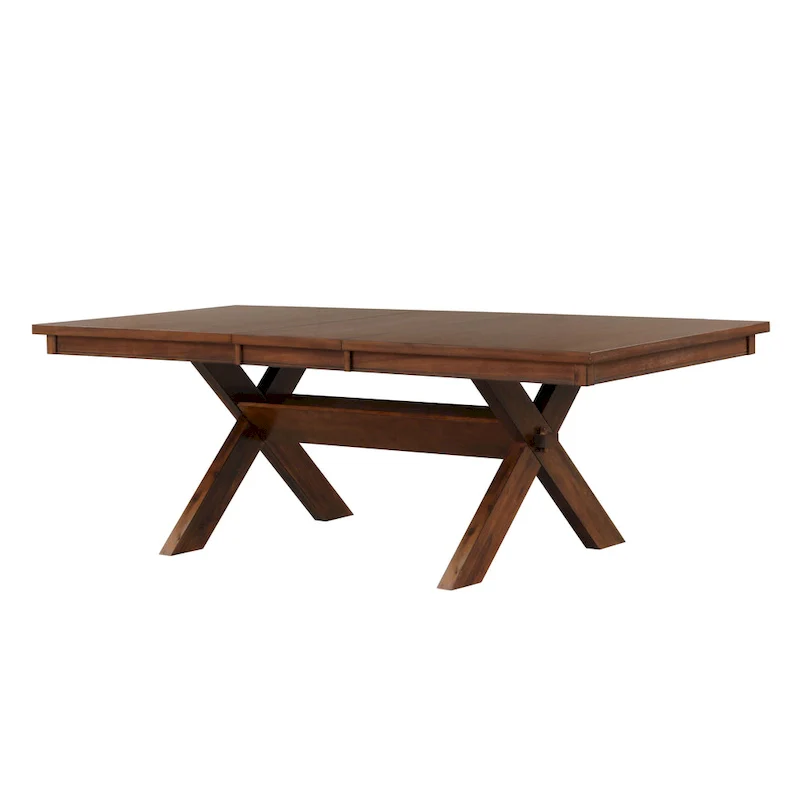 Roundhill Furniture Karven Wood Trestle Extendable Dining Table with Leaf, Dark Hazelnut