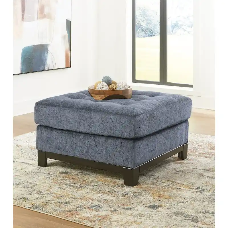 Navy / Stone Oversized Tufted Accent Ottoman, 1-Seat