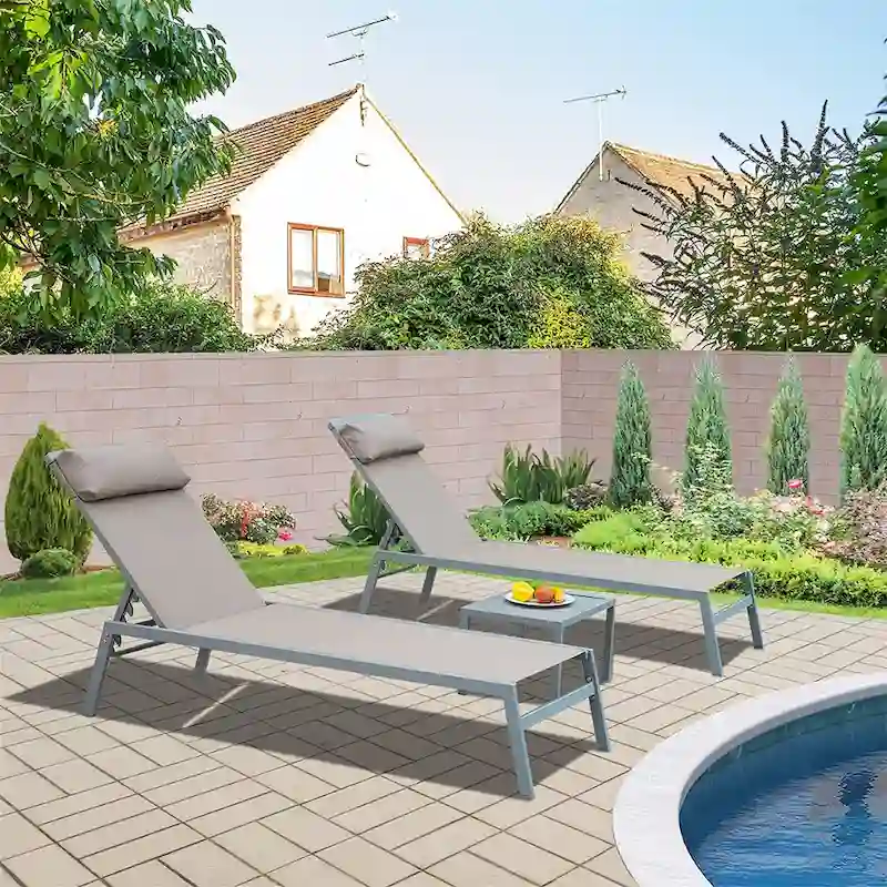 3 Pieces Aluminum Adjustable Pool Lounge Chairs