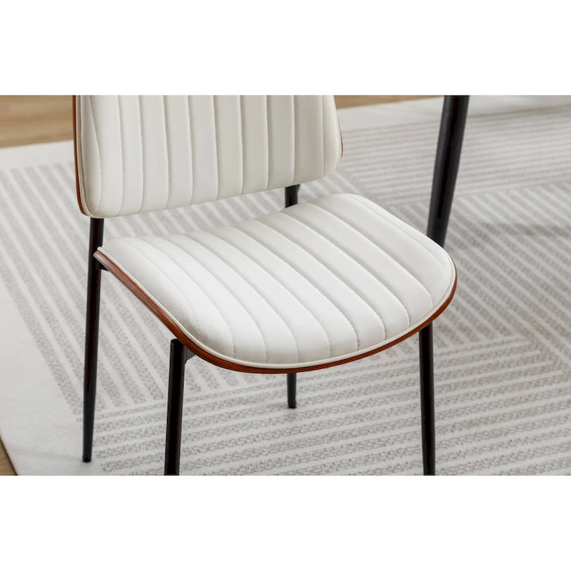 Dining Chairs Set of 2 Mid Century Modern Retro Faux Leather Chair with Bentwood Upholstered Seat Metal Legs Adjustable Foot