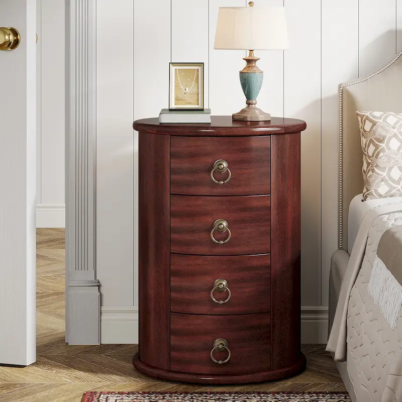 Solid Wood Bedside Table, Nightstand with 4 Drawers