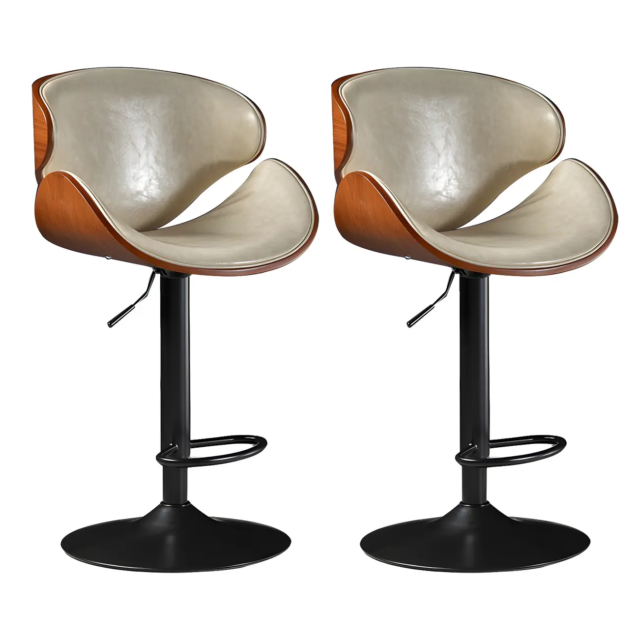 Modern Adjustable Leather Swivel Bar Stools with Backs