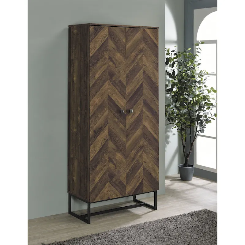 Gunderson Rustic Oak and Gunmetal 8-Shelf Accent Cabinet