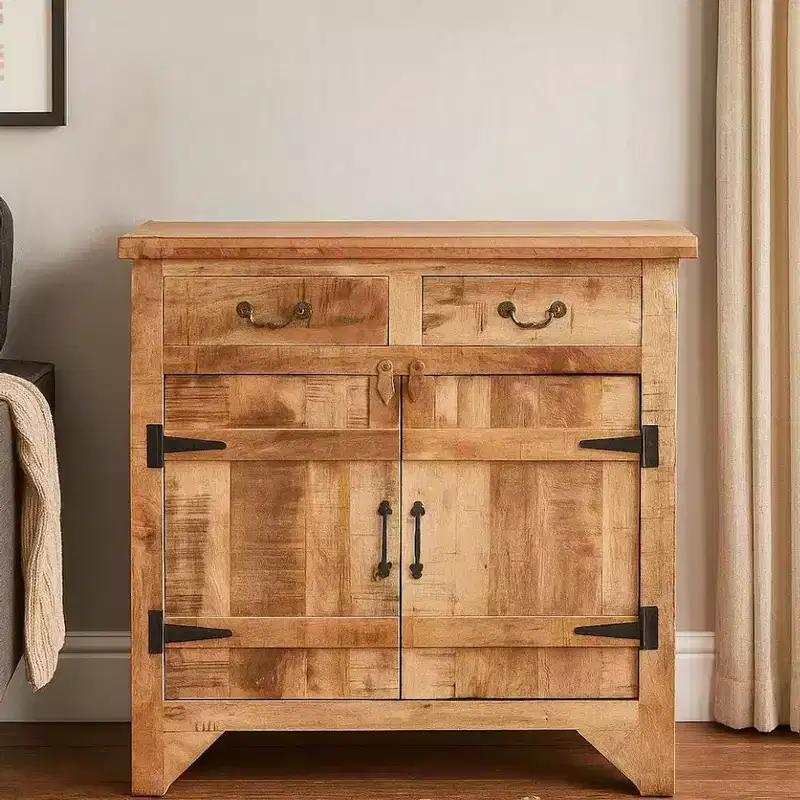 Royal Hampton 39 Inch Artisanal Farmhouse Style 2 Drawer Mango Wood Cabinet Console with 2 Door Storage