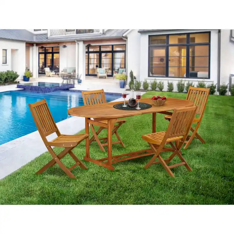 Outdoor Set - Outdoor Chairs Slatted Back and a Table and Oval Top with Wooden legs - Natural Oil Finish (Pieces option)