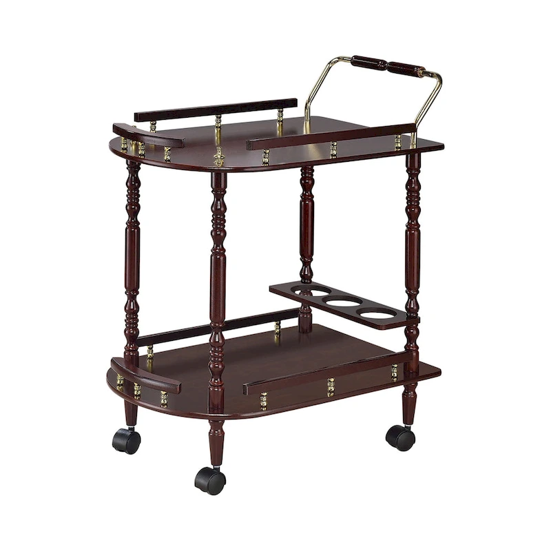 2-Tier Serving Cart with Casters in Merlot and Brass