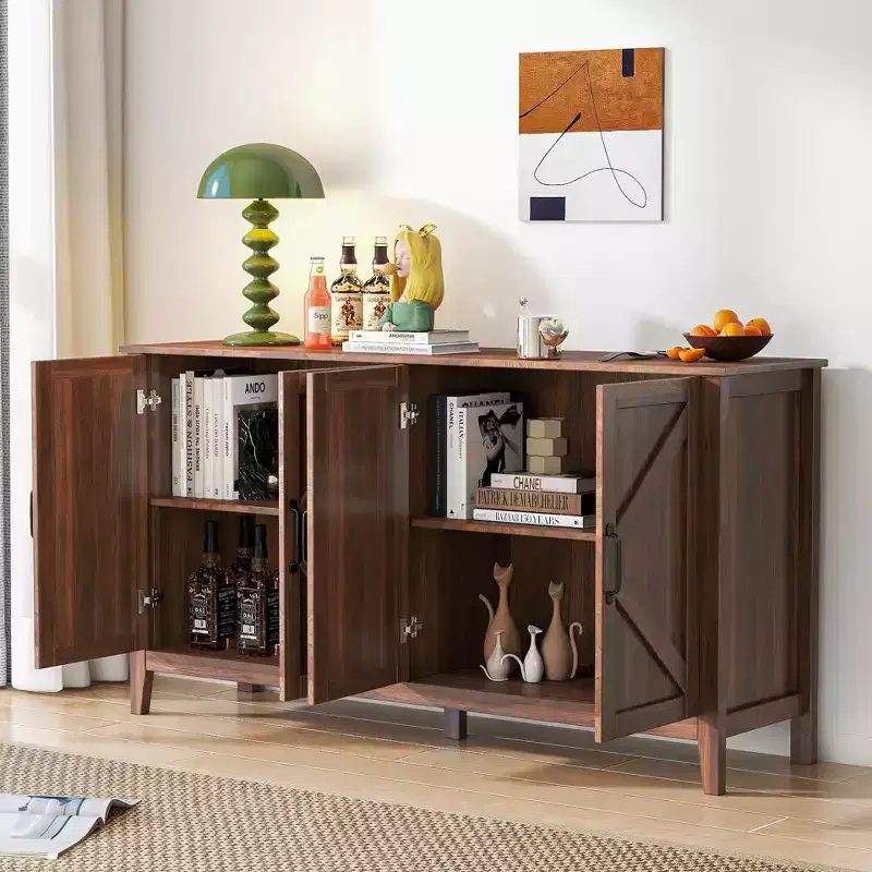 GDFStudio Leonie 59.06'' Rustic Sideboard Storage Cabinet 4 Doors and Adjustable Shelves
