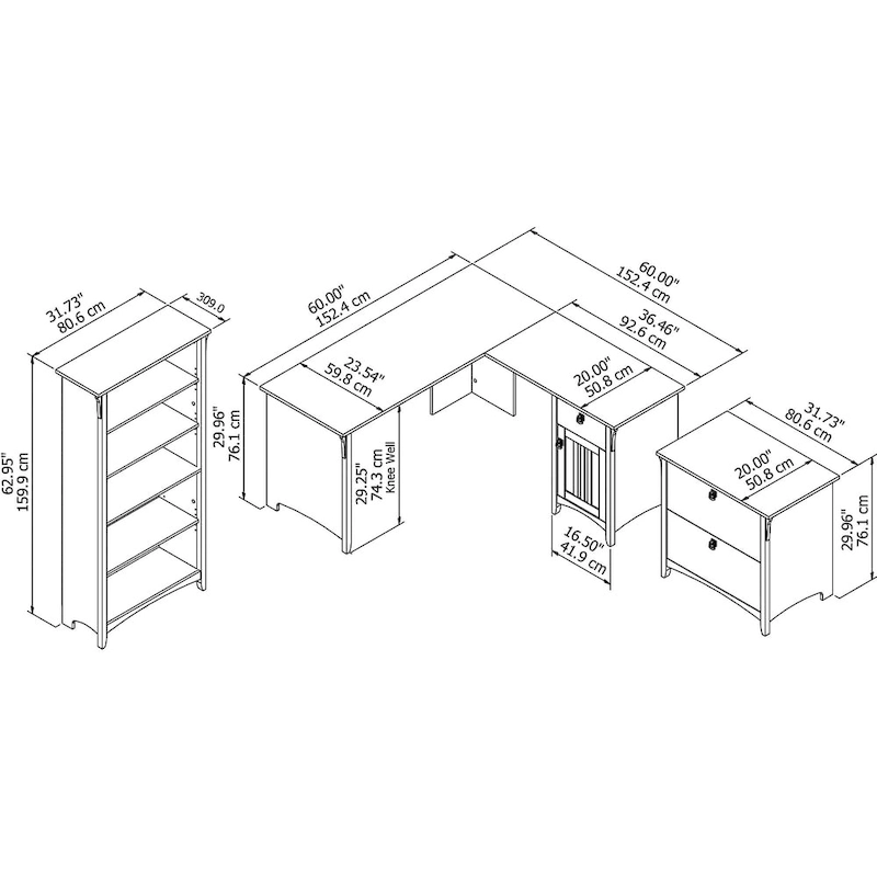 Bush Furniture Salinas 60W L Shaped Desk Office Suite in Cape Cod Gray