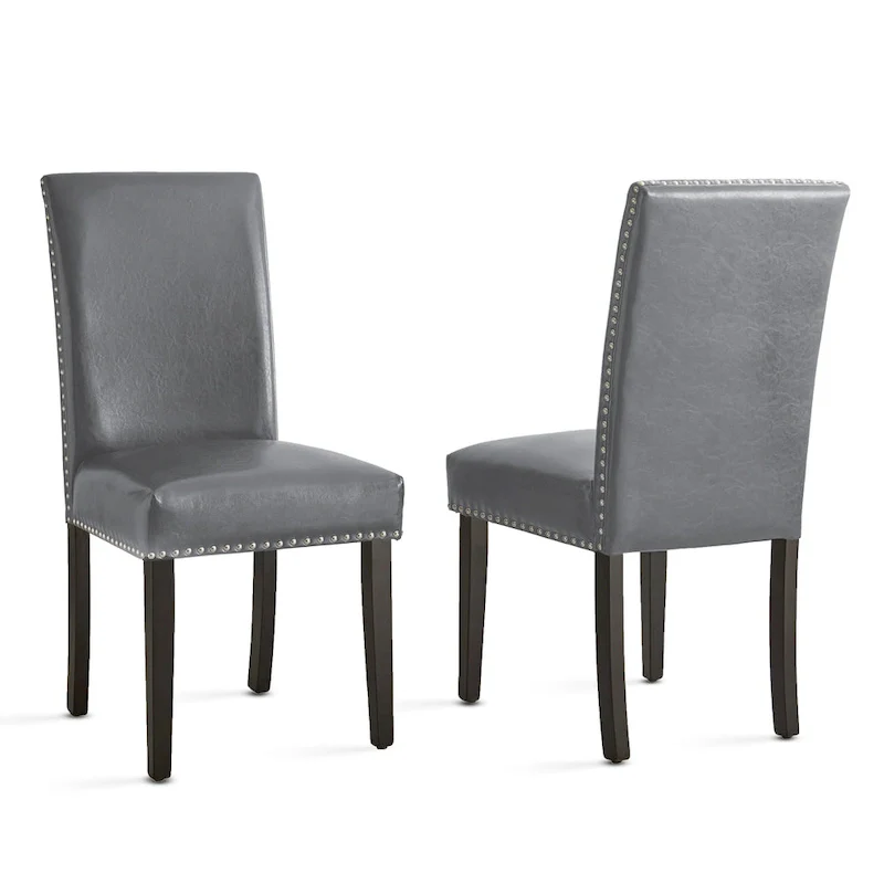 Grey Faux Leather Armless Dining Chair, Dining Height, Set of 2