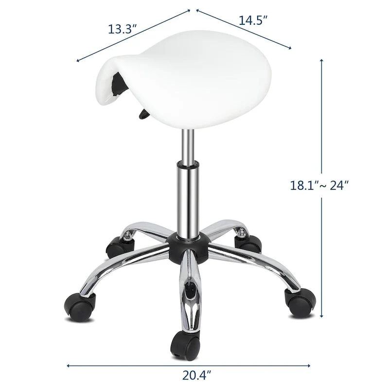 Adjustable Rolling Saddle Stool PU Leather Rolling Stool Salon Chair with Wheels