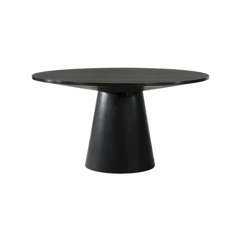 Fin 59 Inch Dining Table, Round Surface, Pedestal Base, Rubberwood, Black