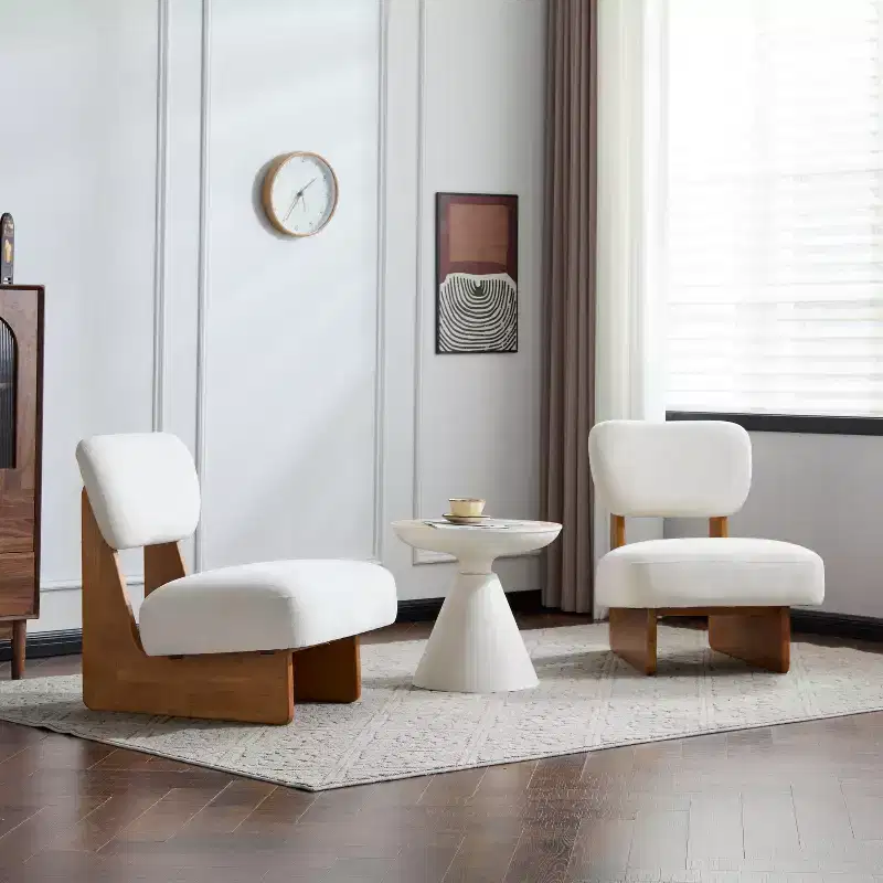 Okak Set of 2 Modern Upholstered Accent Chair with Walnut Finish Wooden Base,Mid-Century Lounge Chair for Living Room,Bedroom