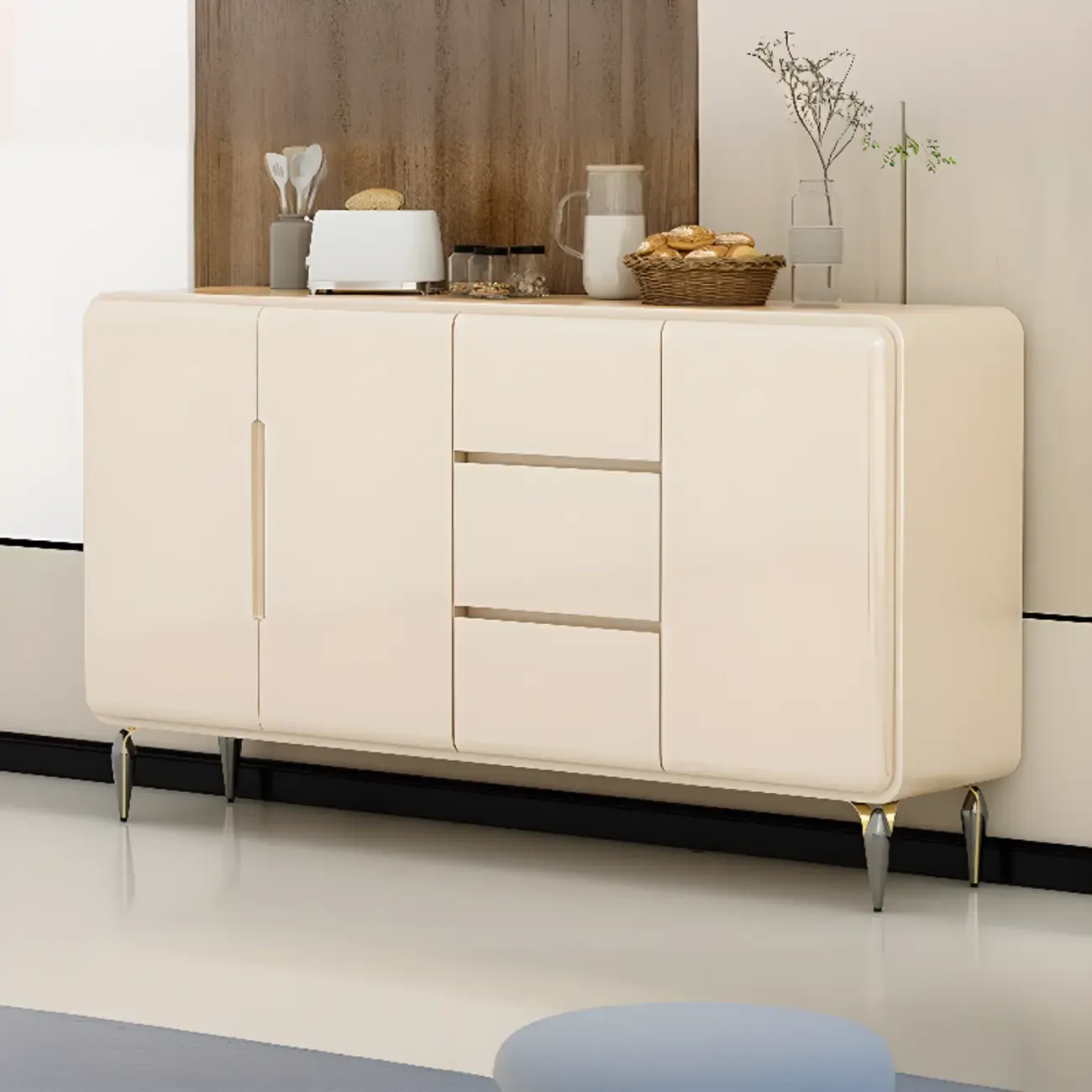 Scandinavian White Sideboard with Drawers & Cabinets