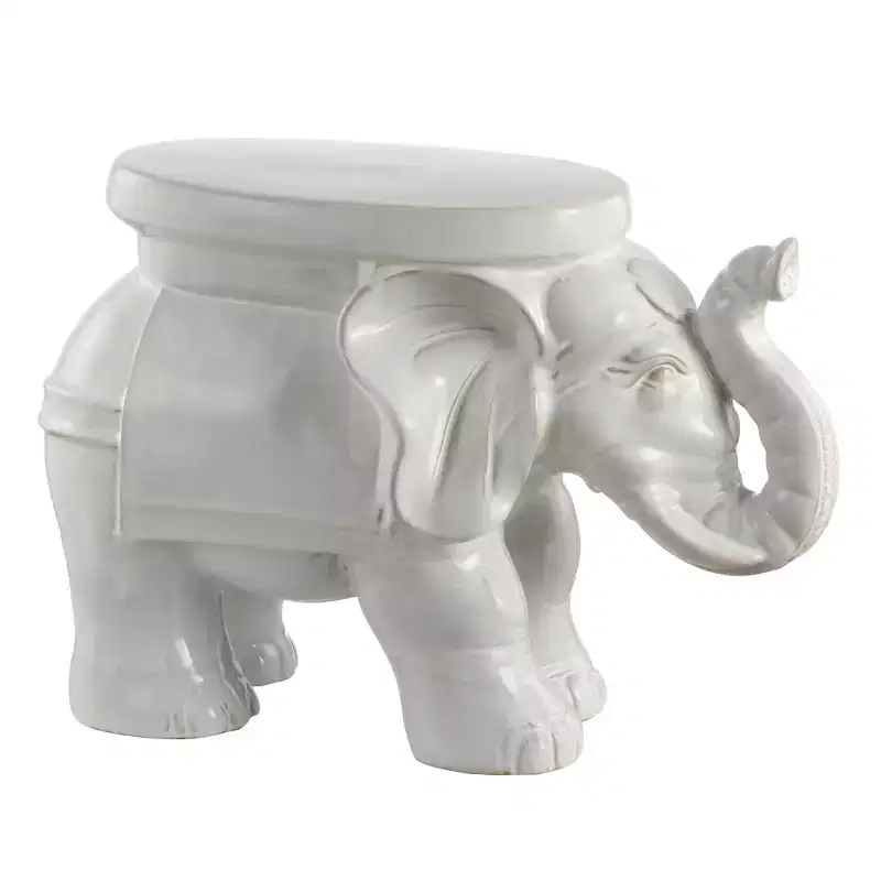 JONATHAN Y White Elephant 14.25 Ceramic Garden Stool/Accent Table