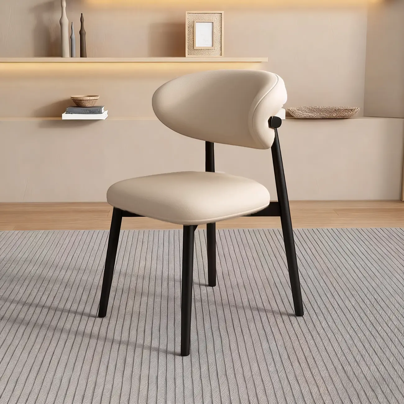 Modern Leather Wood Dining Chair Set of 2