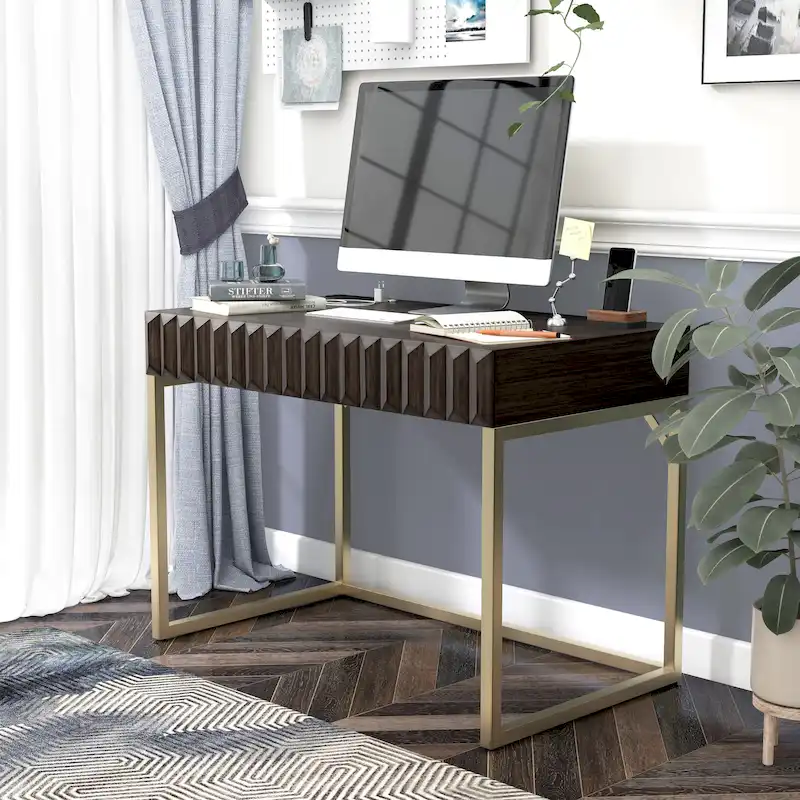 Bird Modern 42-inch Metal Computer Desk with USBs by