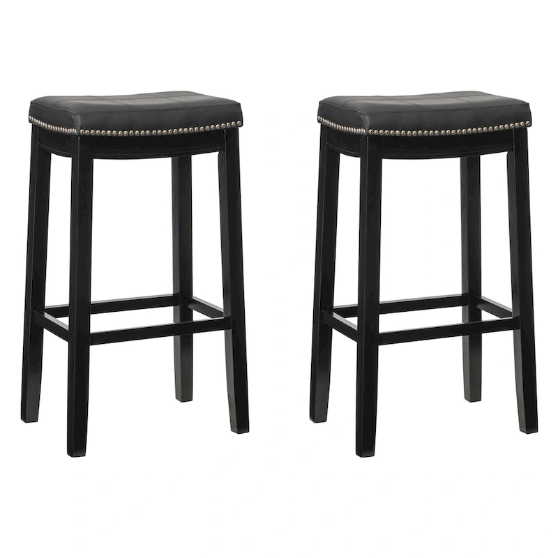 Linon Willamette Backless Barstool with Faux Leather Seat (Set of 2)