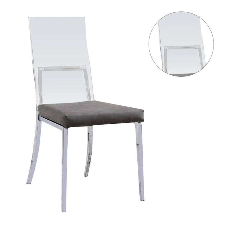 Set of 2 Acrylic and Leatherette and Metal Dining Chairs