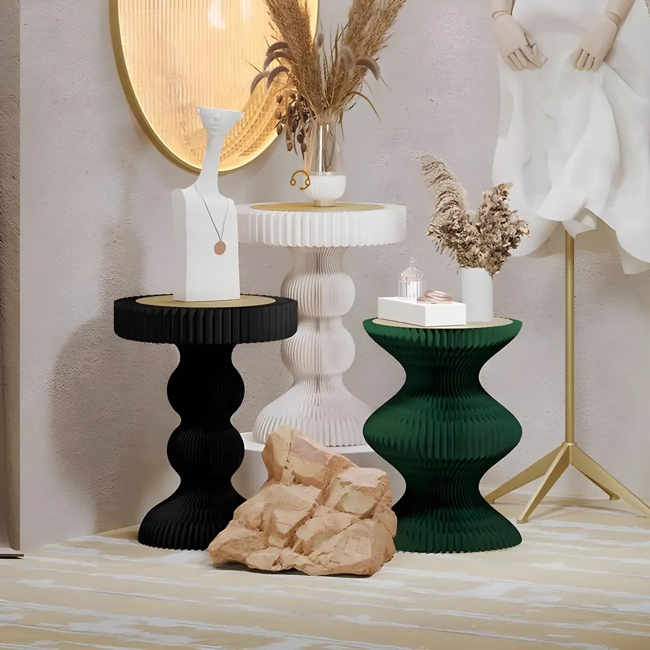 Round Metal Foldable End Table with Pedestal Base