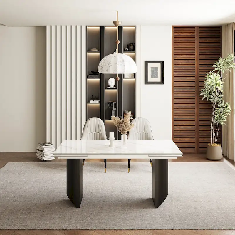 9 - Piece 94.48 Extendable Sintered Stone Dining Table with 8 Chairs Dining Set