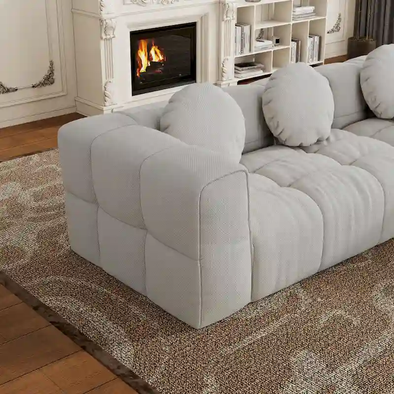 103 L-Shaped Chenille Sectional Sofa with Left Recliner & Pillows