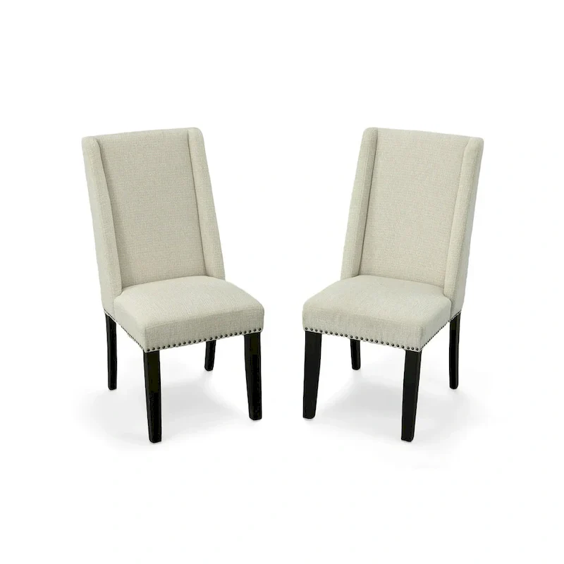 Beige Upholstered Wingback Dining Chairs - Set of 2
