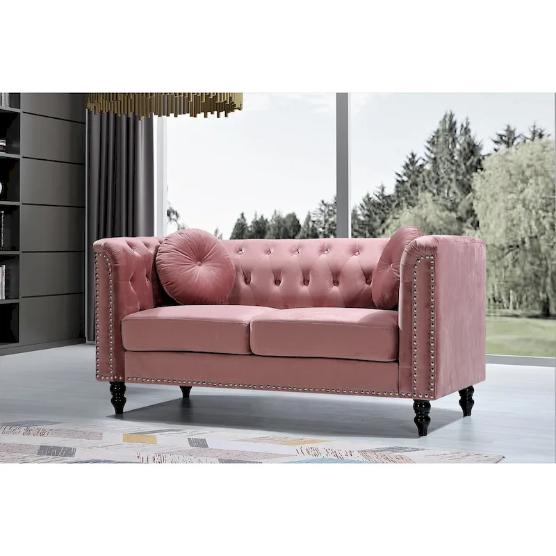 Calvin Classic Velvet Kittleson Nailhead Chesterfield Loveseat