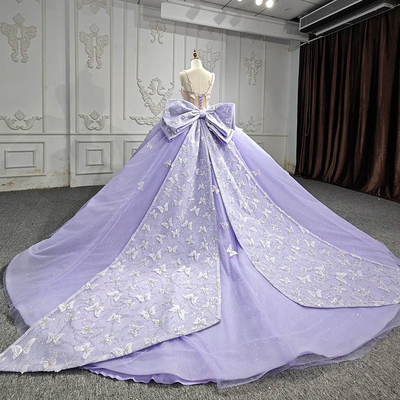 Spaghetti Straps Quinceanera Dresses Ball Gown with Butterfly Appliques and Bowknot