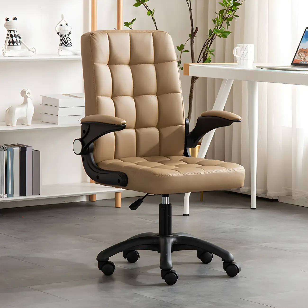 Tufted Brown Faux Leather Adjustable Swivel Office Chair