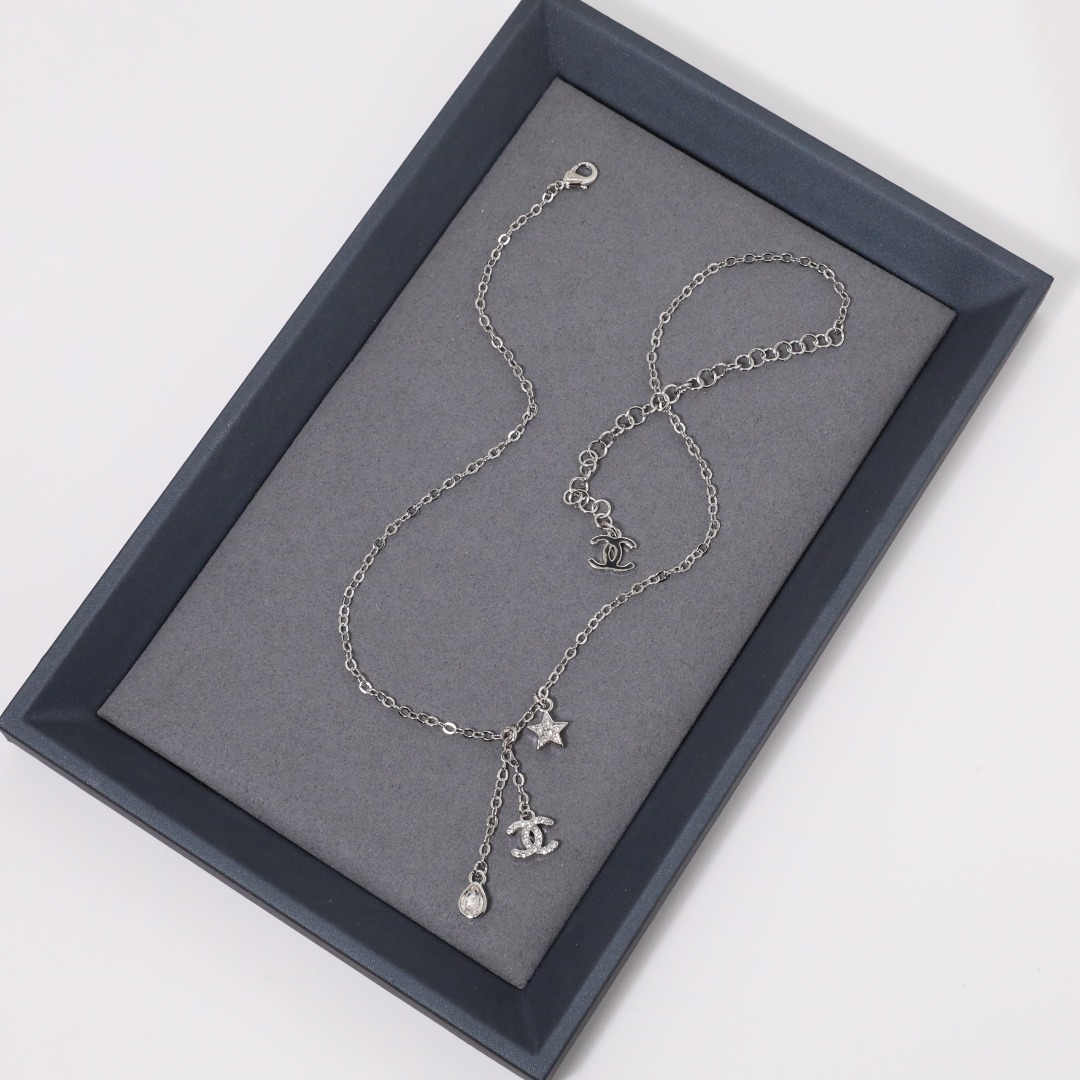 CCN343 Chanel crystal cc logo star tassel necklace - ccjewelryacc