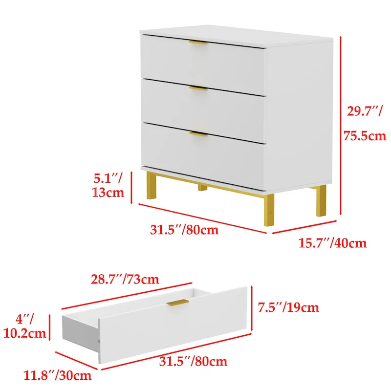 Timechee 3 Drawer 29.7   H Storage Chest Black Dresser End Table